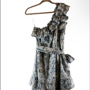 Happy Nature Kate Hudson One Shoulder Ruffles Off Shoulder Floral Mini Dress L